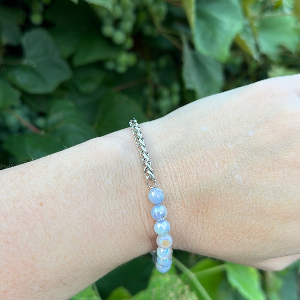 Natural Shell Chain Half & Half Stretch Bracelet